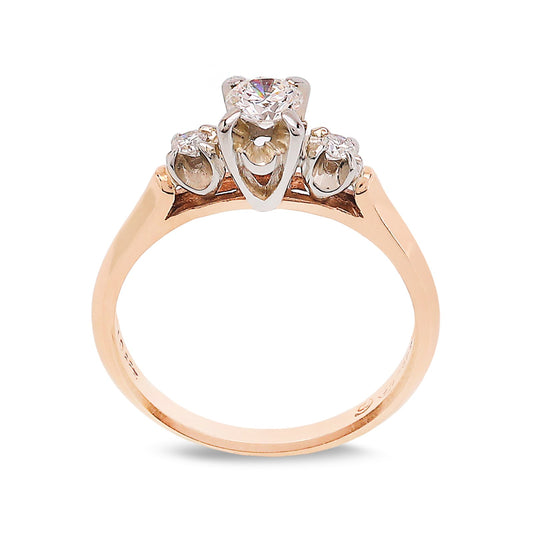 Two Tones Gold Engagement Diamond Ring setting with Three Round Diamonds, 18-14K,  TDW: 0.31ct ,SI, G-H)