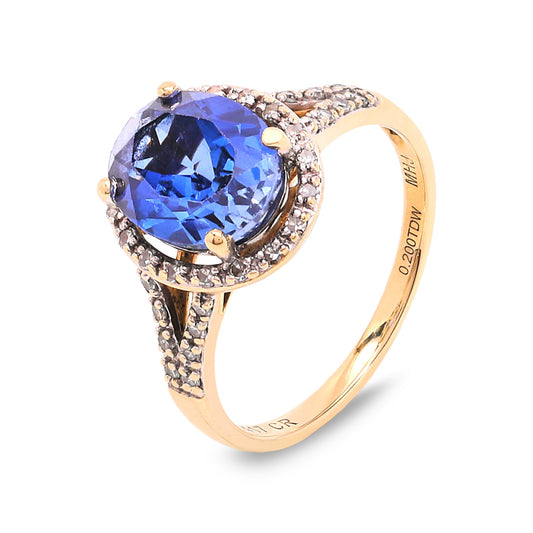 Yellow Gold Tanzanite and Diamond Ring,10k, TDW:0.2ct