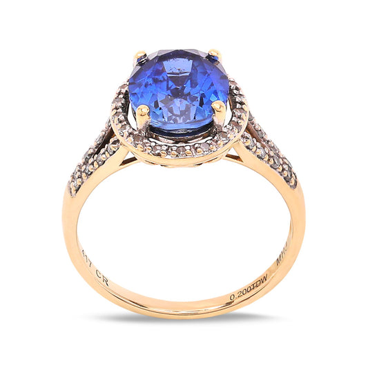 Yellow Gold Tanzanite and Diamond Ring,10k, TDW:0.2ct