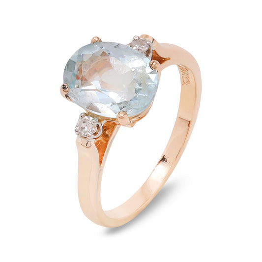 Yellow Gold Aquamarine Ring,14k, TDW: 0.04ct , SI, G-H