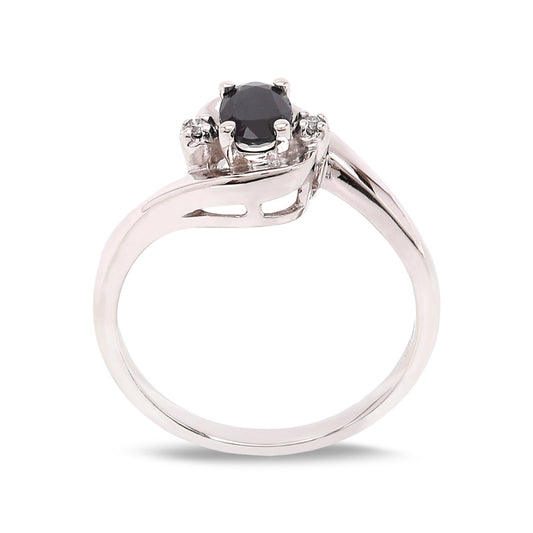 White Gold Dark Blue Sapphire and Diamond Ring, 10K, S: 0.43ct,  TDW: 0.03ct