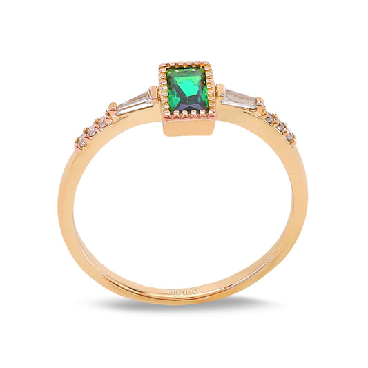 Yellow Gold Ring setting with Green and White Cubic Zirconia, 10k