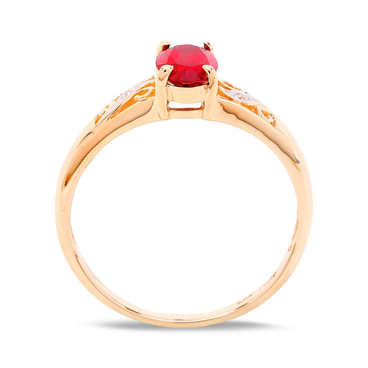 Yellow Gold Lab-created Ruby and Diamond Ring, 10k, TDW: 0.014ct