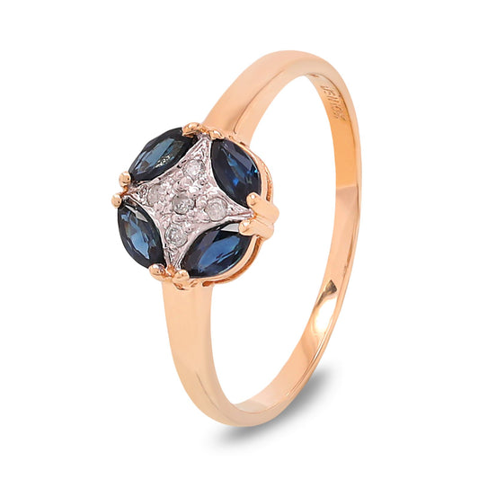 Two Tone Gold Sapphire Accent Ring with Diamond Center, 10k, S: 0.2, TDW: 0.03