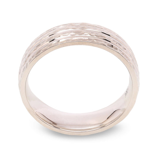 White Gold 6mm Hammer Finish Men's Ring, 10k