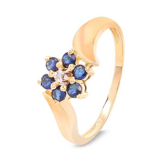Yellow Gold Sapphire Flower Ring with Diamond Center, 10k S: 0.18ct TDW: 0.007
