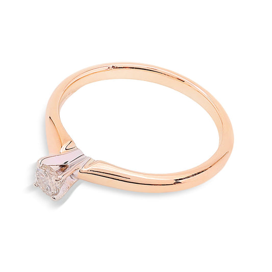 Yellow Gold Ring with Round Solitaire Diamond, 14k, TDW:0.17, SI, G-H,