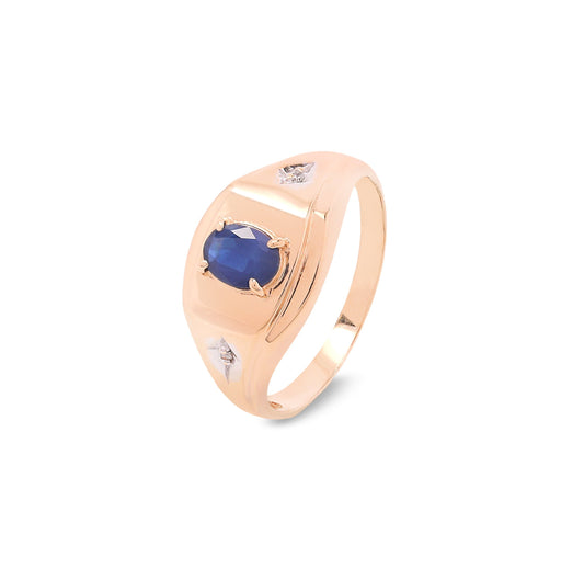 10K Yellow Gold Oval Shape Sapphire with Diamond Men's Ring