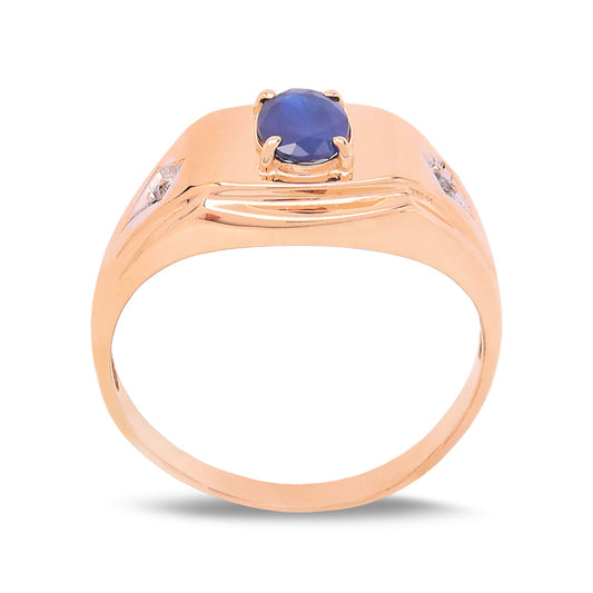 Yellow Gold Oval Shape Sapphire with Diamond Men's Ring, 10k, S: 0.67ct, TDW: 0.014ct
