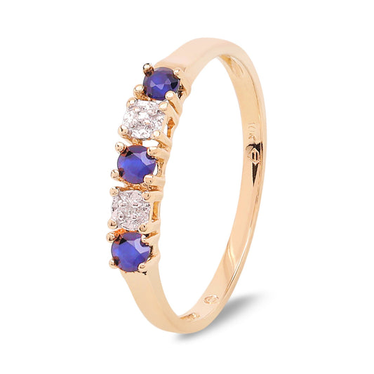 Yellow Gold Three Round Cut Sapphires, 10K