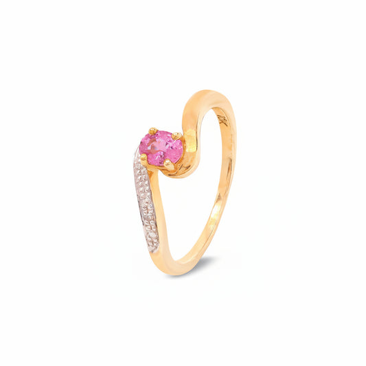 10K Yellow Gold with Pink Topaz Center and Diamond Accents Ring