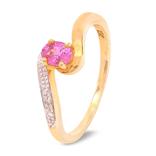 Yellow gold Ring with Pink Topaz Center and Diamond Accents, TDW:0.007, 10k,