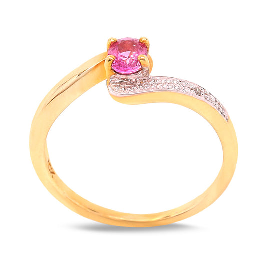 Yellow gold Ring with Pink Topaz Center and Diamond Accents, TDW:0.007, 10k,