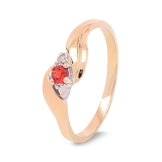 Yellow Gold Ring with Solitaire Garnet and Diamond Detail in Gold,10k, TDW: 0.02ct