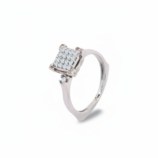 18K White Gold Square Cluster Diamond Ring