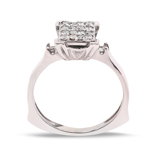 White Gold Square Cluster Diamond Ring, 18k, TDW: 0.3ct