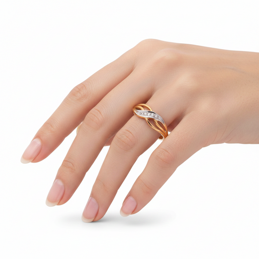 10K Two–Tone Gold Twist Diamond Ring, TDW:0.02ct