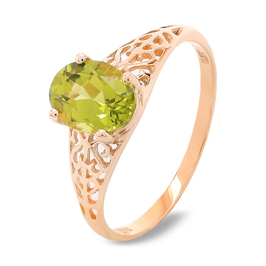 Yellow Gold Peridot Filigree Ring, 10K,  P:1.39ct