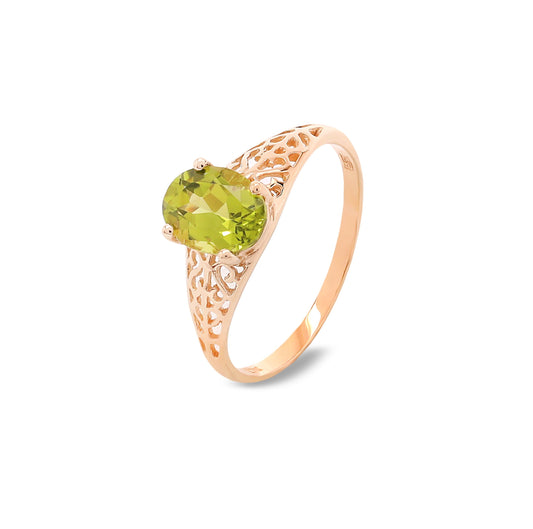 10K Yellow Gold Peridot Filigree Ring, P:1.39ct