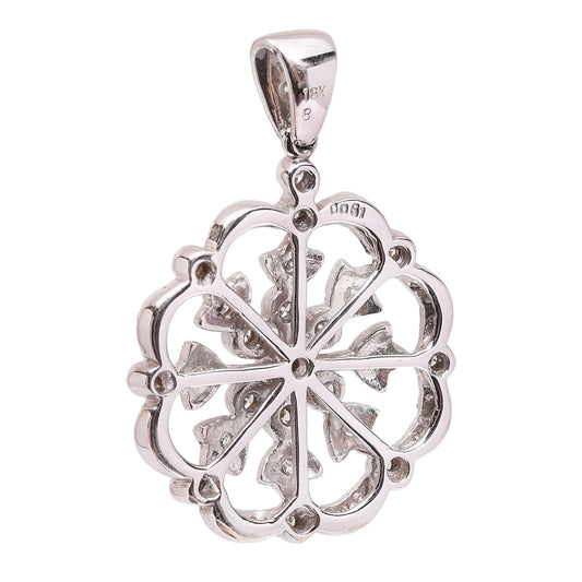 White Gold Filigri Deco Design Flower Shape Diamond Pendant. 43 Round Diamonds 18k TDW: 0.61ct SI GH, 5.48 gr