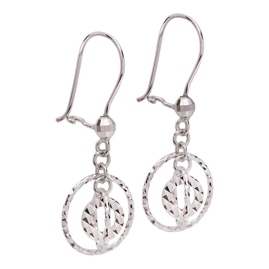 18K White Gold Textured Circle Dangle Earrings 1.6gr