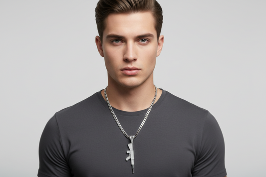 Rhodium Plated 925 Sterling Silver CZ Gun Hip Hop Pendant