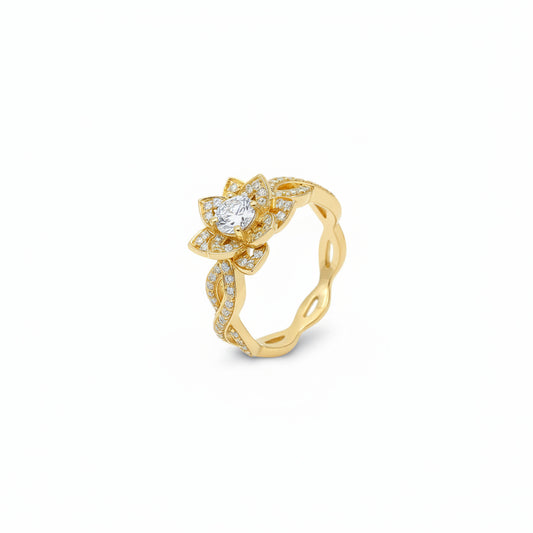 14K Yellow Gold Flower Diamond Accent Ring