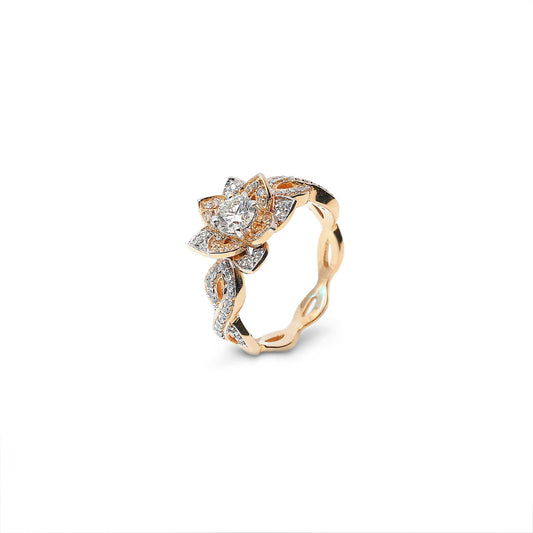 Two Tones Gold Ring Flower setting with Diamonds 14k TDW: 0.66ct VS,GH