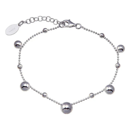 Rhodium Plated 925 Sterling Silver 11 Bead Charm Bead Link Chain Bracelet