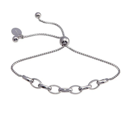 Sterling Silver Rhodium-Plated Link Lariat Bracelet