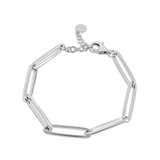 Rhodium Plated Sterling Silver Paperclip Adjustable Bracelet