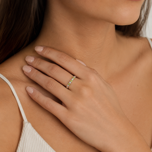 10K White Gold Half Eternity Diamonds and Peridot Band