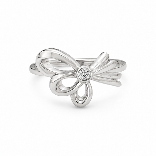 14K White Gold Diamond Ribbon Bow Ring