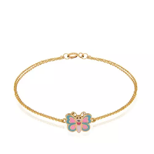 Yellow Gold kids Bracelet setting with butterfly in blue and purple Enamel 18k 1.9gr