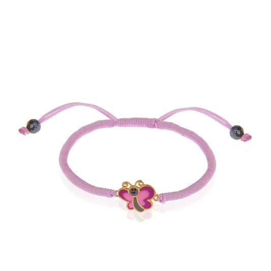 Yellow Gold Butterfly with Pink Enamel set of Bracelet, 18k