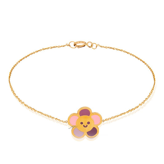 Yellow Gold Kids Bracelet with Flower Shape Charm. 18k 2.07gr
