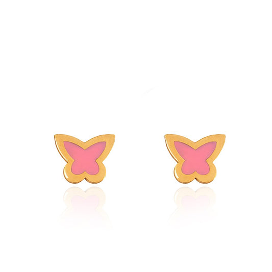 Yellow Gold Pink Butterfly Earrings 18k 1.09gr