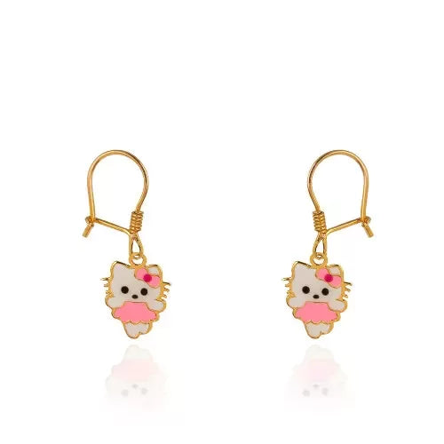 Yellow gold dangling earrings with Hello Kitty,  18k 1.25gr