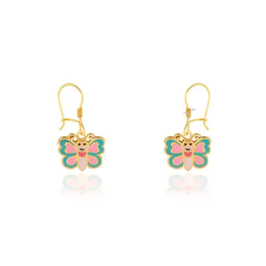 Yellow Gold dangling Butterfly with colorful Enamel, 18k, 1.41gr