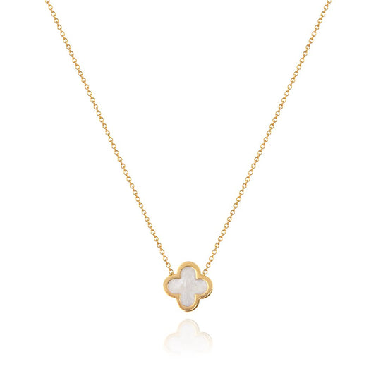 Yellow Gold White Enamel Clover Charm Necklace. 18k 2.04gr , Length:15"