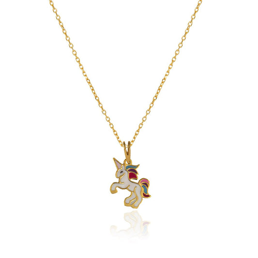 Yellow Gold colorful Unicorn Pendant, 18k