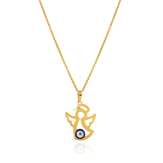 Yellow Gold Kids Pendent an Angel with Evil Eye in setting. 18k 1.06gr Chain is not include.