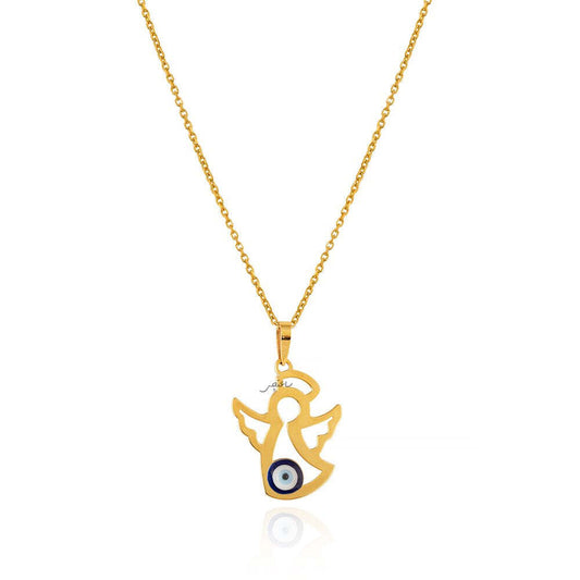 Yellow Gold Kids Pendent an Angel with Evil Eye in setting. 18k 1.06gr Chain is not include.