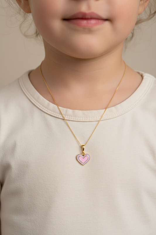 Yellow Gold Pink Heart Pendent, 18k