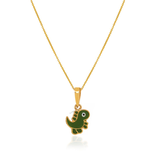 Yellow Gold Dinosaur with Green Enamel 18k 0.72gr Chain is not included.