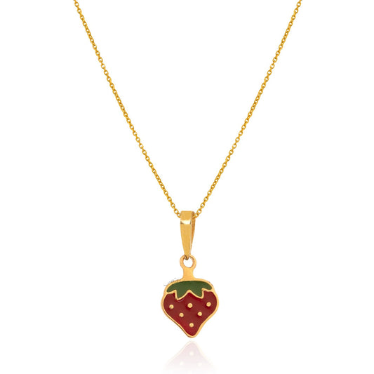 Yellow gold Strawberry in red enamel 18k 1.01gr chain is not Included