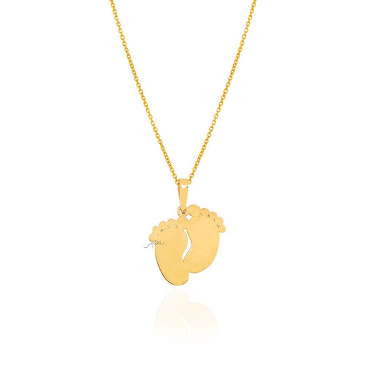 Yellow Gold Kids Necklace with Baby Feet Charm. 18k 0.91gr