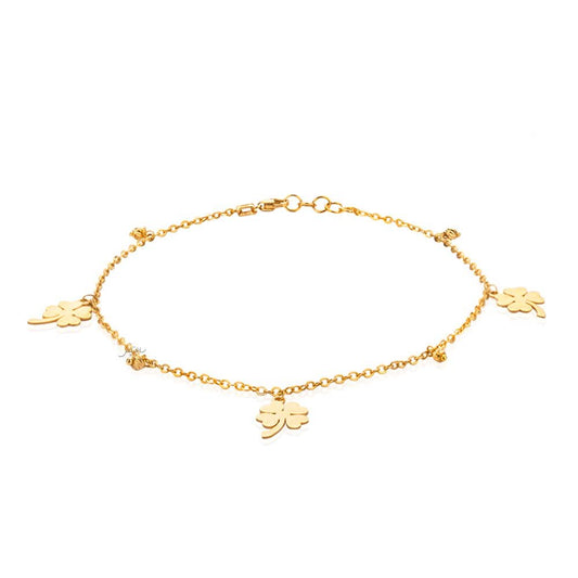 Yellow gold Anklet with three dangling Clover18k 3.63gr