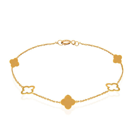 Yellow Gold Station Clover Braceleted 18 K,  1.88 gr