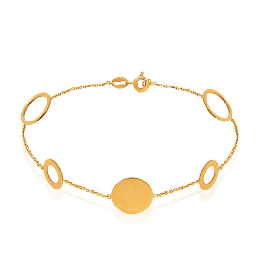 Yellow Gold station Bracelet with five Circles, 18k, 2.32gr